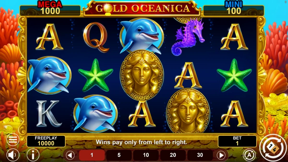 Tela do jogo de slot Gold Oceanica com tema de deusa do oceano